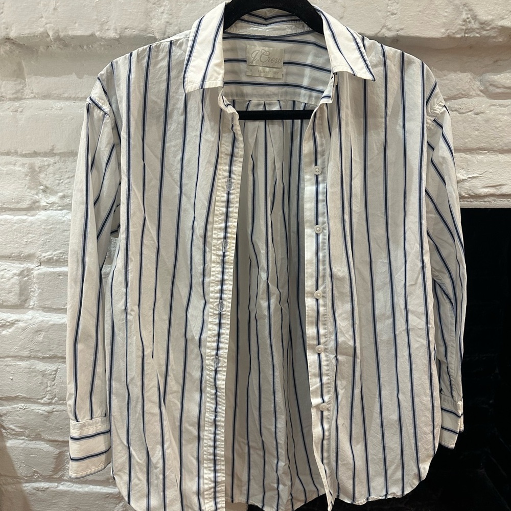 J.Crew White and Blue Striped Button Up